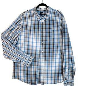 GAP Plaid Button Up Long Sleeve Cotton Blend Casual Men Shirt XXL Blue‎
